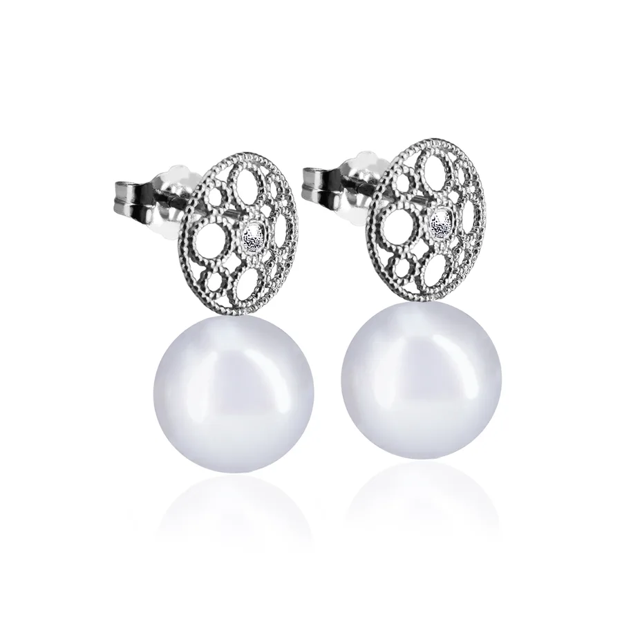 עגילי זהב יהלומים פנינים - Katya