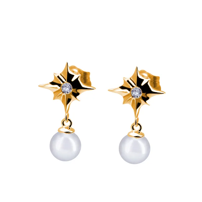 עגילי פנינה עם יהלומים - ZOEY