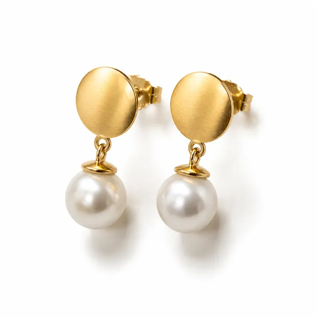 עגילי פנינה זהב - SATIN FULL MOOM