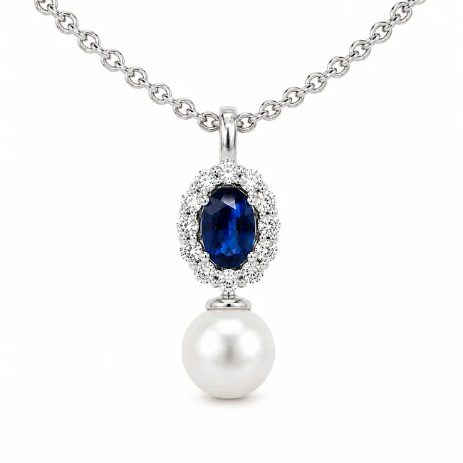 שרשרת זהב עם יהלומים ואבן חן ספיר Diana Oval Blueberry